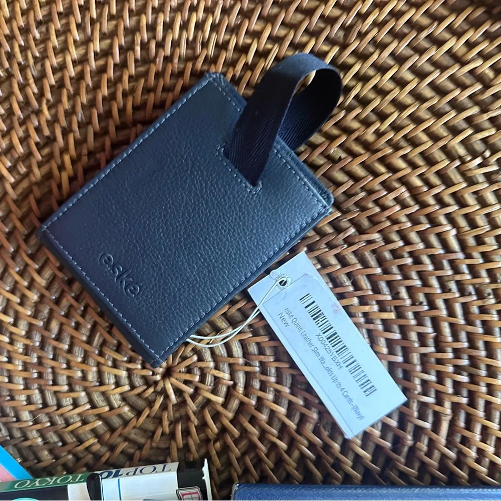 ESKE Navy Blue “Quinn” Genuine Italian Leather Slim RFID Blocking Wallet NWT